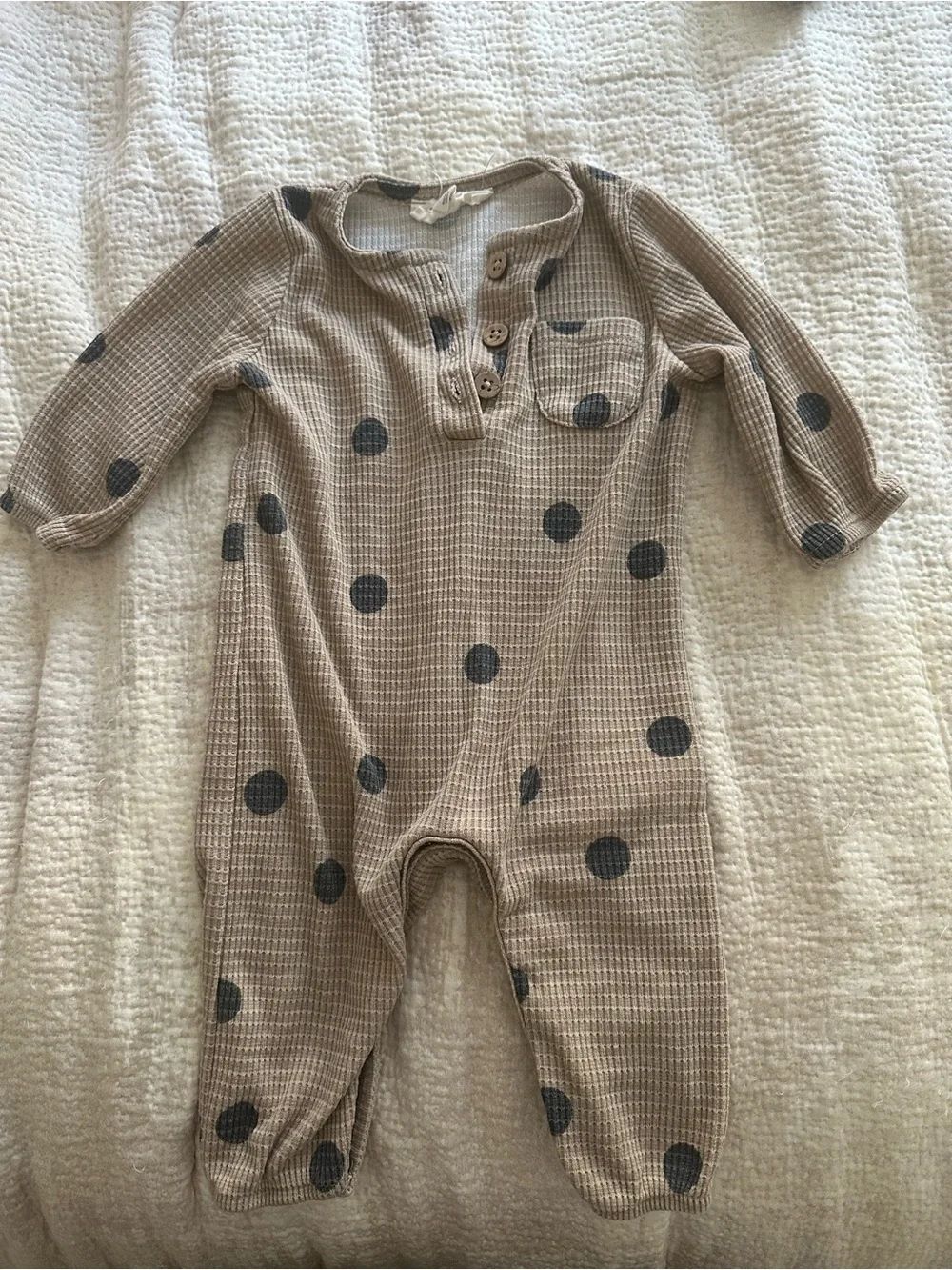 |Jessica Simpson| Tan Waffle-Knit Polka Dot Baby One-Piece